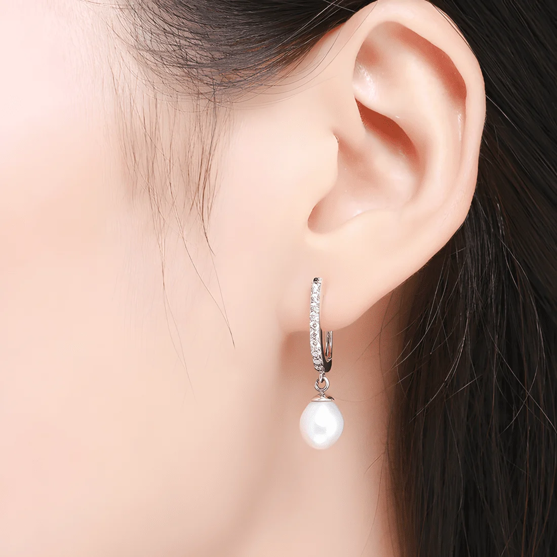 Pendientes de Aro Colgantes con Perlas <myexti><span>Plata de Ley 925, chapada en oro blanco, con circonitas y perlas naturales</span></myexti> - Imagen 2
