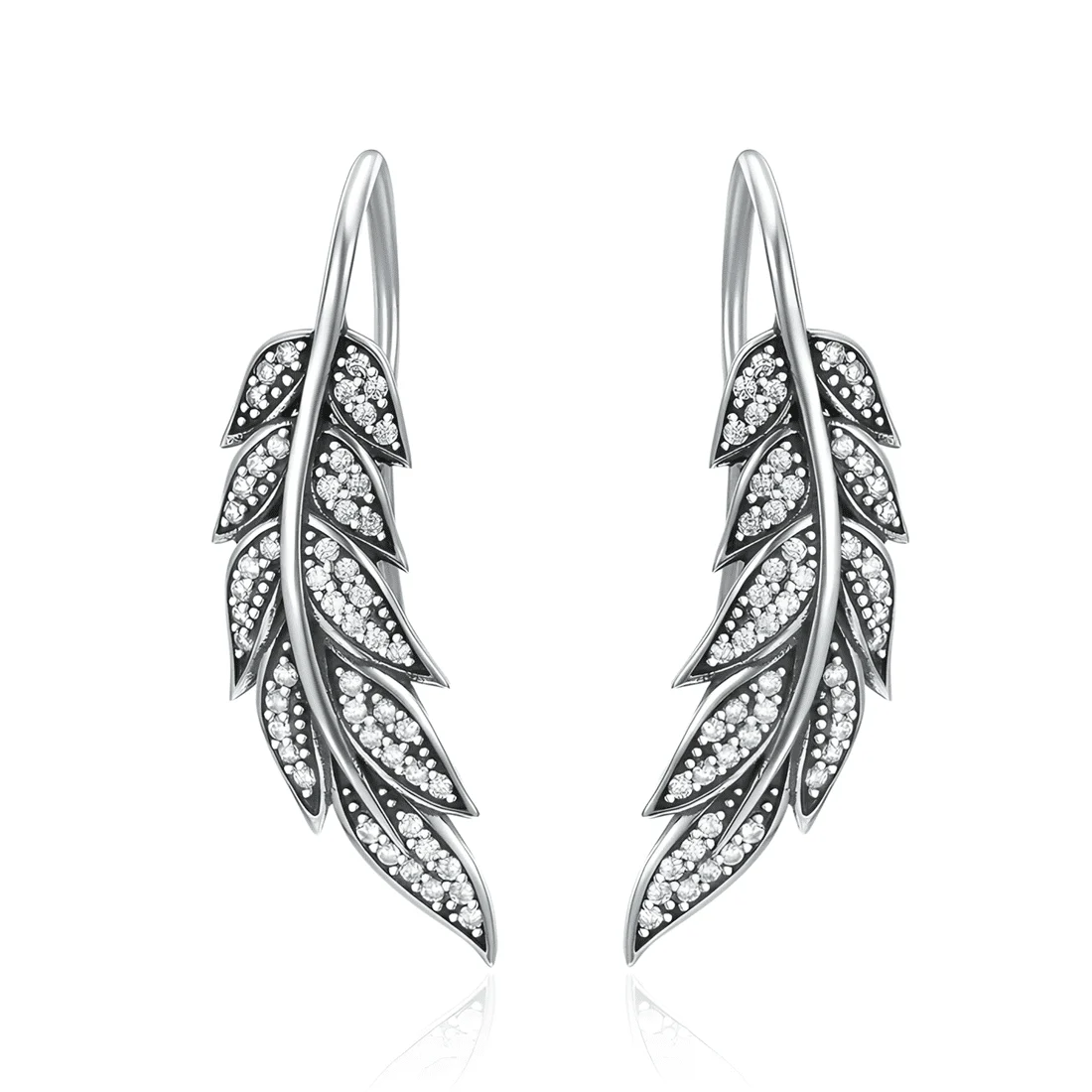 Pendientes Colgantes de Plumas <myexti><span>Plata de Ley 925, chapada en oro blanco, con circonitas</span></myexti>