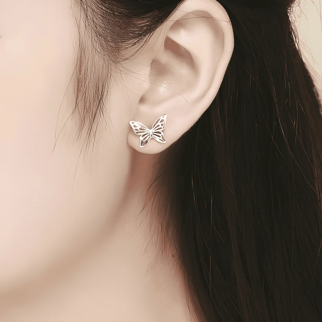 Pendientes de Botón Mariposas <myexti><span>Plata de Ley 925, chapada en oro blanco</span></myexti> - Imagen 2