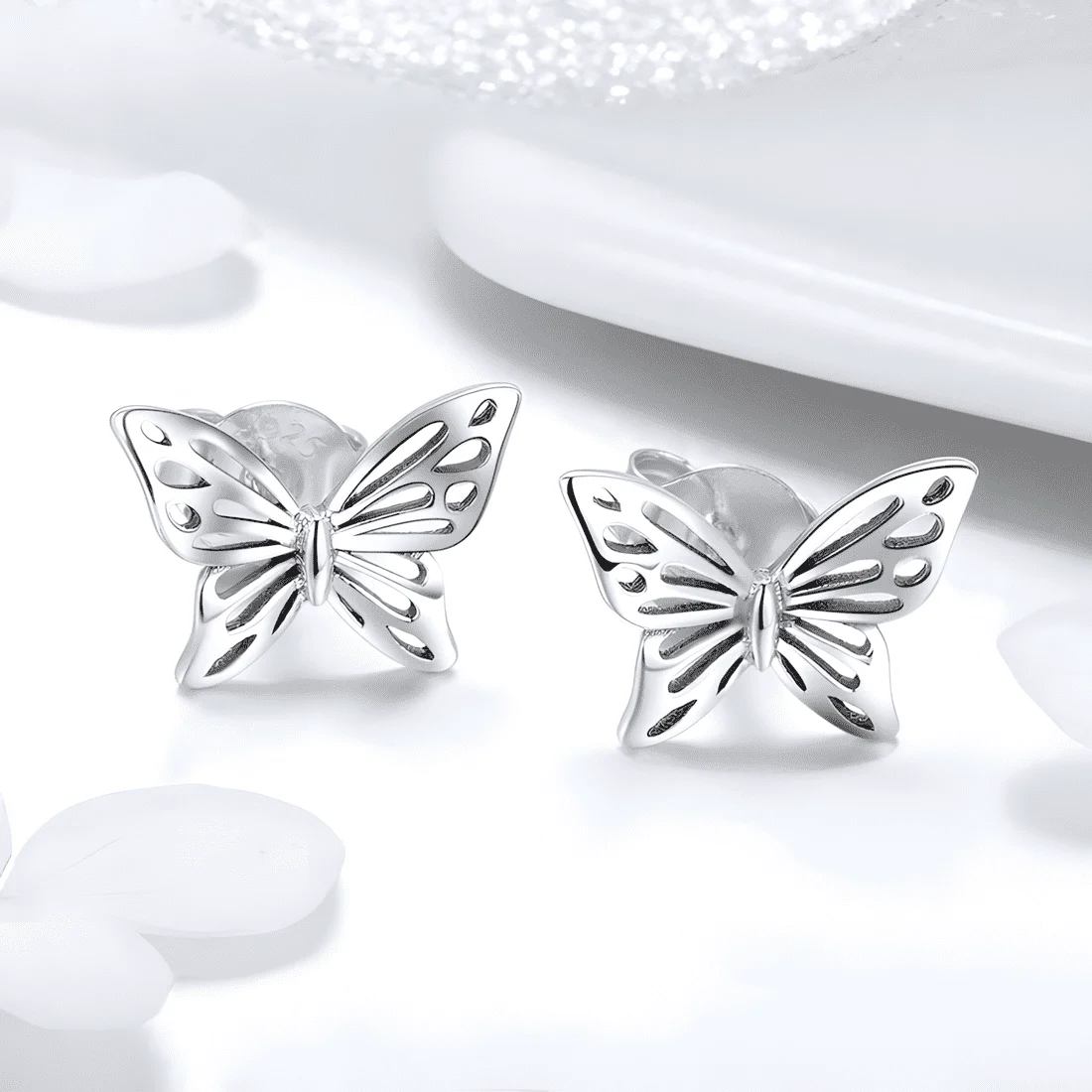 Pendientes de Botón Mariposas <myexti><span>Plata de Ley 925, chapada en oro blanco</span></myexti> - Imagen 3