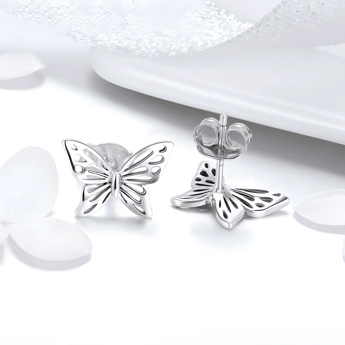 Pendientes de Botón Mariposas <myexti><span>Plata de Ley 925, chapada en oro blanco</span></myexti> - Imagen 4