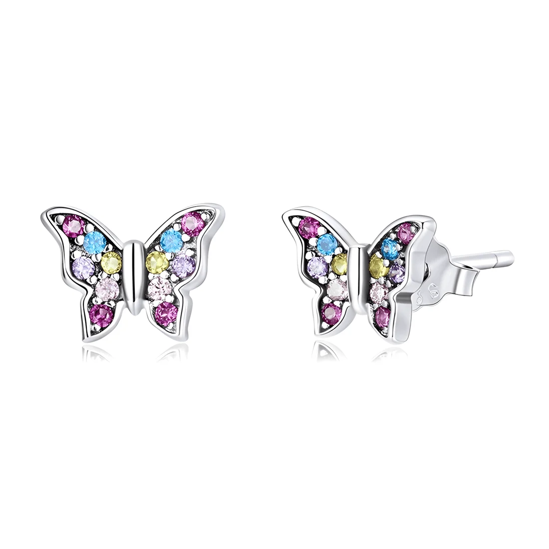 Pendientes de Mariposas <myexti><span>Plata de Ley 925, chapada en oro blanco, con circonitas de colores</span></myexti>