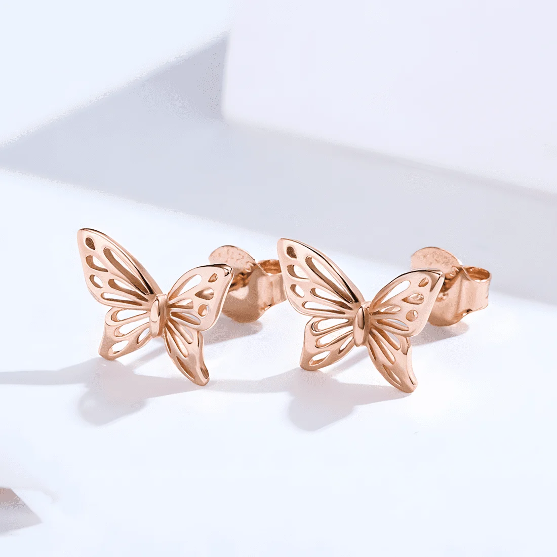 Pendientes de Botón Mariposas <myexti><span>Plata de Ley 925, chapada en oro rosa</span></myexti> - Imagen 3