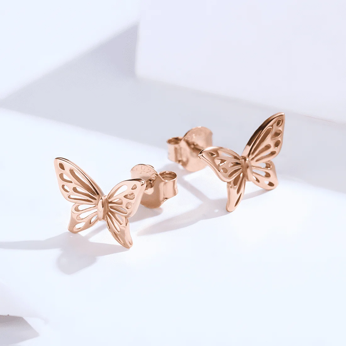 Pendientes de Botón Mariposas <myexti><span>Plata de Ley 925, chapada en oro rosa</span></myexti> - Imagen 4