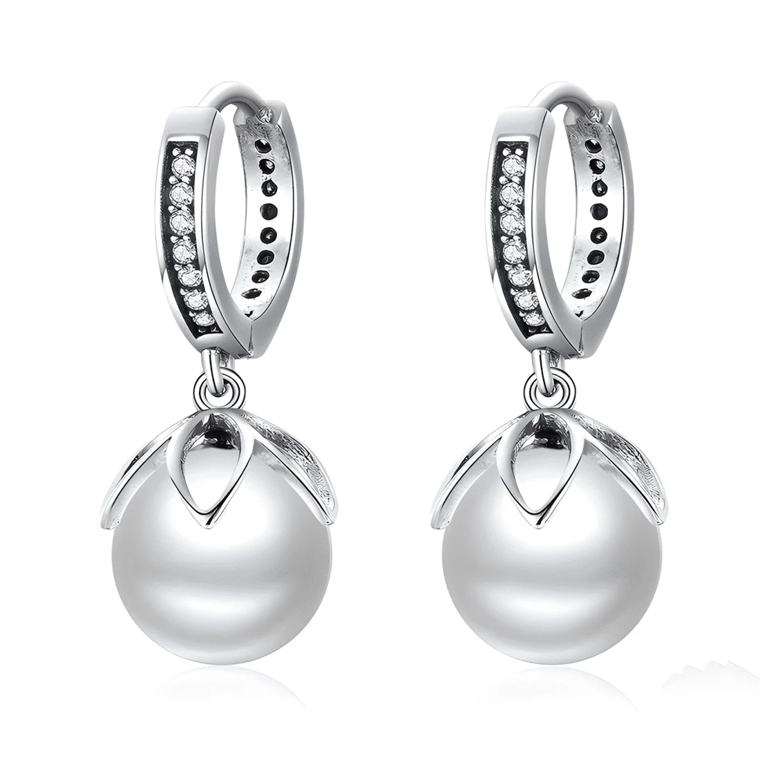 Pendientes de Aro con Perlas Colgantes <myexti><span>Plata de Ley 925, chapada en oro blanco, con circonitas y perlas naturales</span></myexti>