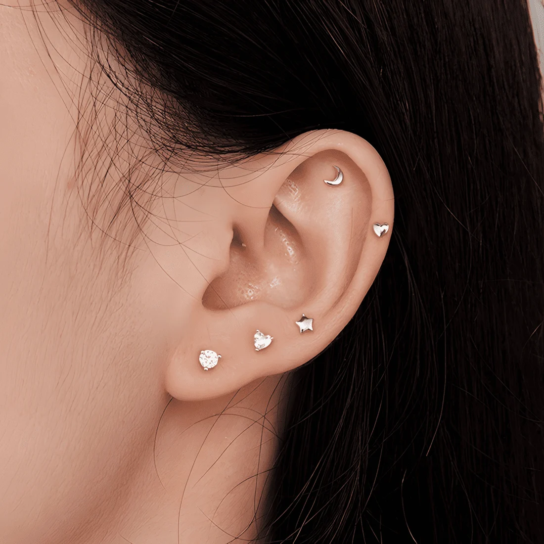 Pendientes de Botón Lunas Pequeñas <myexti><span>Plata de Ley 925, chapada en oro blanco</span></myexti> - Imagen 2