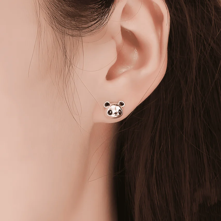Pendientes de Botón Panda <myexti><span>Plata de Ley 925, chapada en oro blanco</span></myexti> - Imagen 2