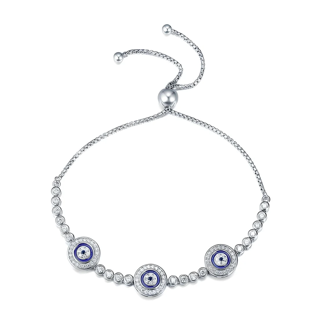 Pulsera Ojos de Alá <myexti><span>Plata de Ley 925, chapada en oro blanco, con circonitas y longitud ajustable</span></myexti>