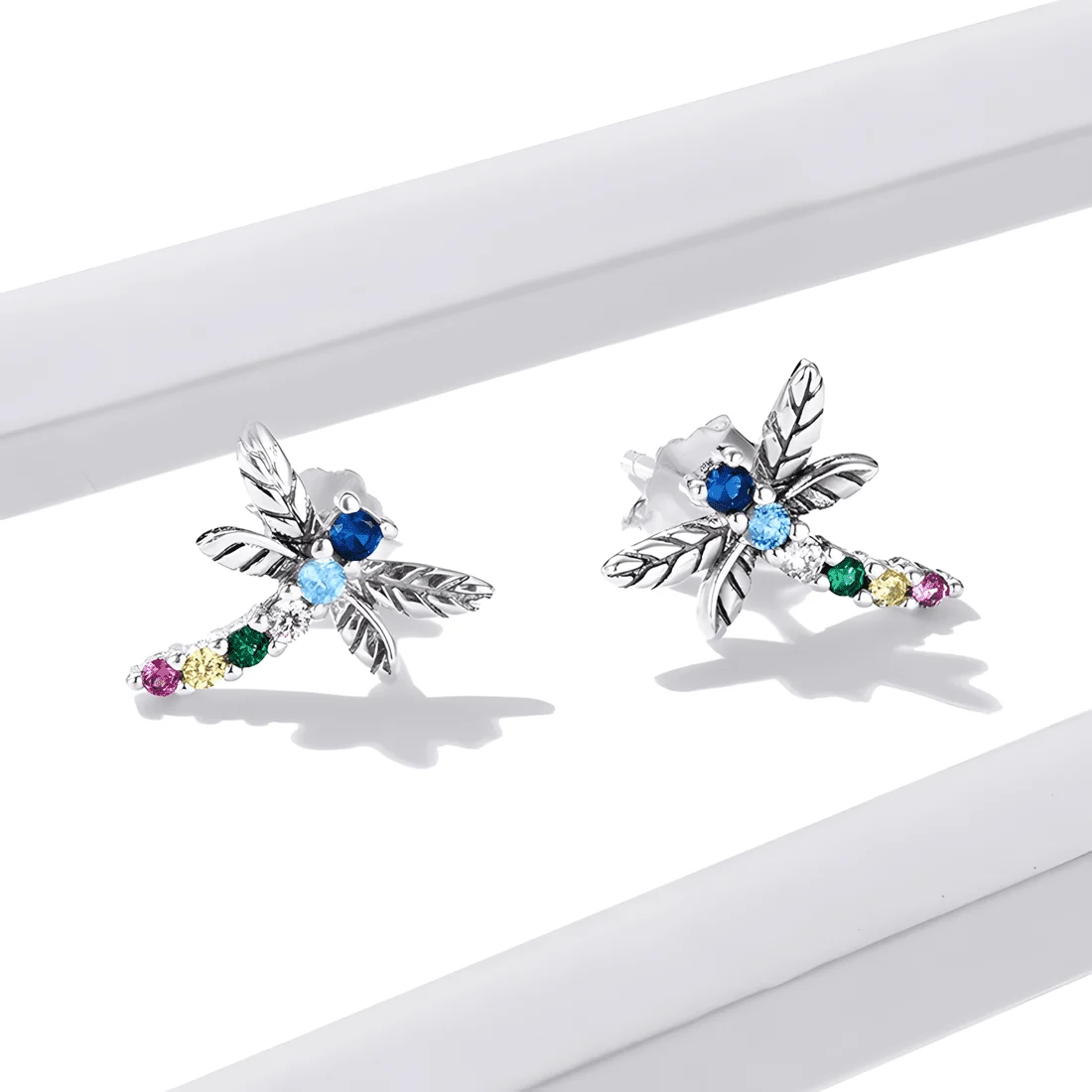 Pendientes de Libélulas <myexti><span>Plata de Ley 925, chapada en oro blanco, con circonitas de colores</span></myexti> - Imagen 3