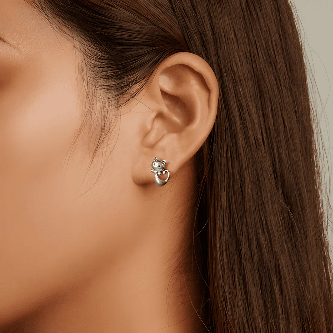 Pendientes de Botón Gatos <myexti><span>Plata de Ley 925, chapada en oro blanco</span></myexti> - Imagen 2