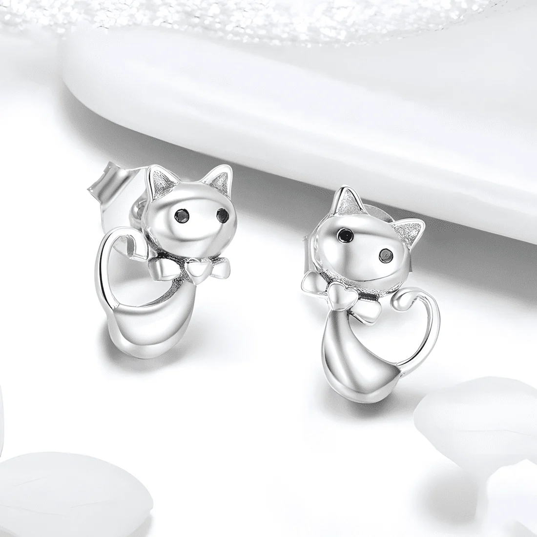 Pendientes de Botón Gatos <myexti><span>Plata de Ley 925, chapada en oro blanco</span></myexti> - Imagen 3