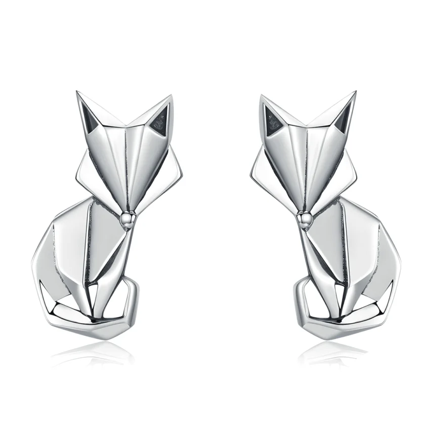 Pendientes de Botón Zorro <myexti><span>Plata de Ley 925, chapada en oro blanco</span></myexti>