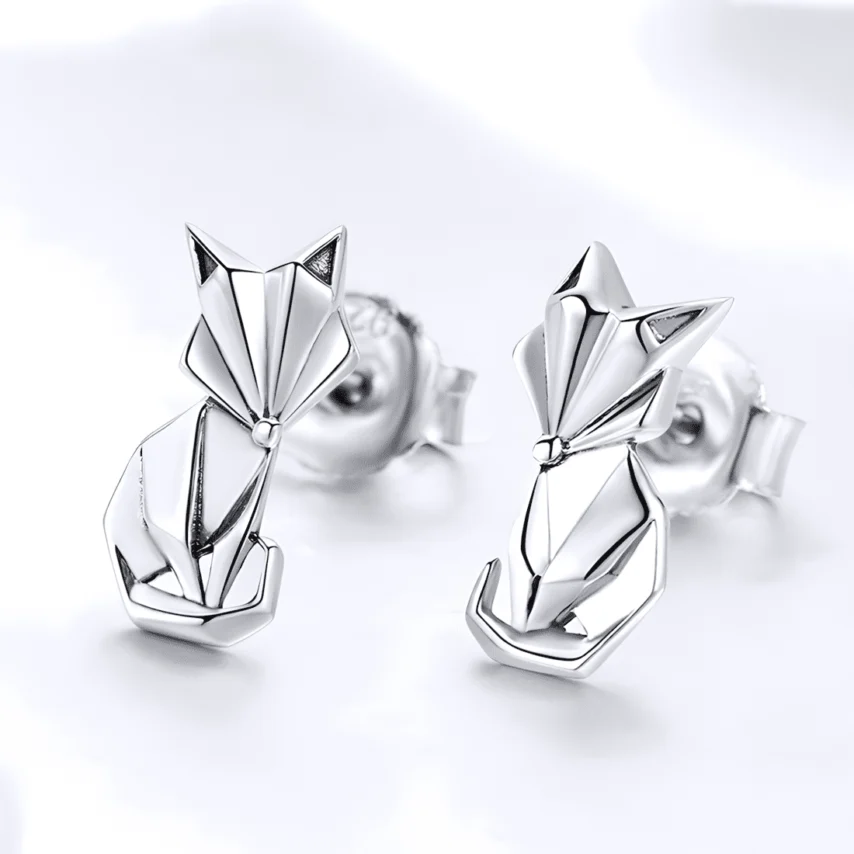 Pendientes de Botón Zorro <myexti><span>Plata de Ley 925, chapada en oro blanco</span></myexti> - Imagen 3