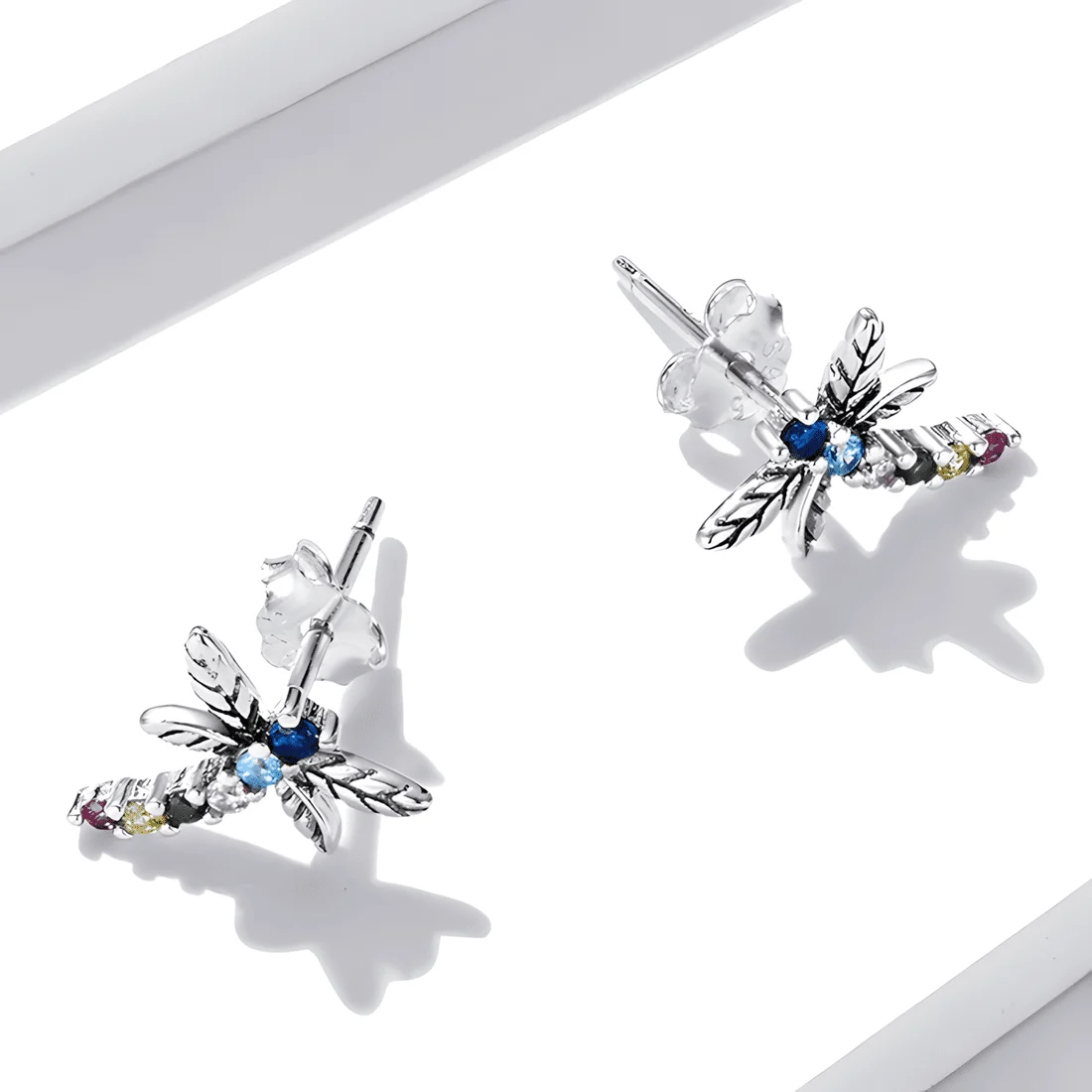 Pendientes de Libélulas <myexti><span>Plata de Ley 925, chapada en oro blanco, con circonitas de colores</span></myexti> - Imagen 5