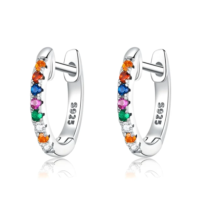 Pendientes de Aro Brillantes Arcoíris <myexti><span>Plata de Ley 925, chapada en oro blanco, con circonitas de colores</span></myexti>