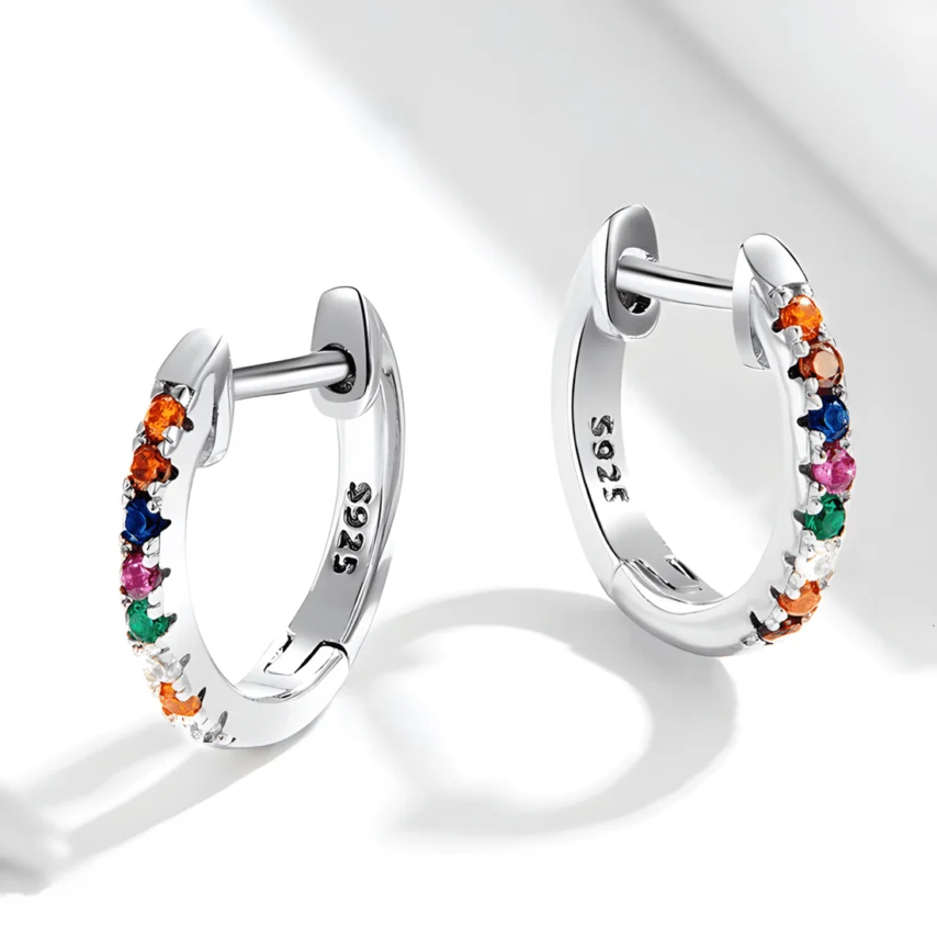 Pendientes de Aro Brillantes Arcoíris <myexti><span>Plata de Ley 925, chapada en oro blanco, con circonitas de colores</span></myexti> - Imagen 3
