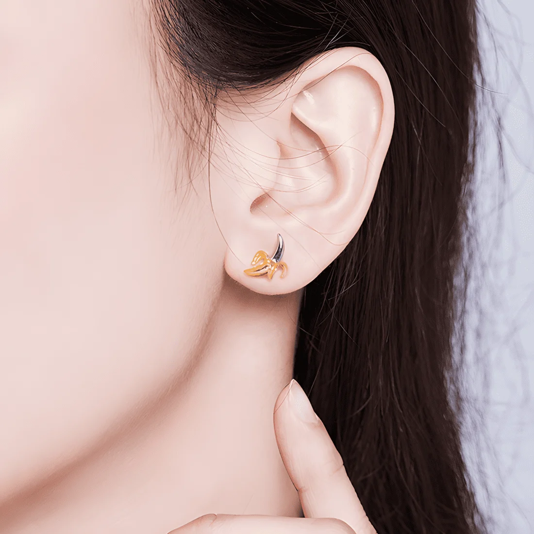 Pendientes de Botón Plátano <myexti><span>Plata de Ley 925, chapada en oro blanco y amarillo</span></myexti> - Imagen 2