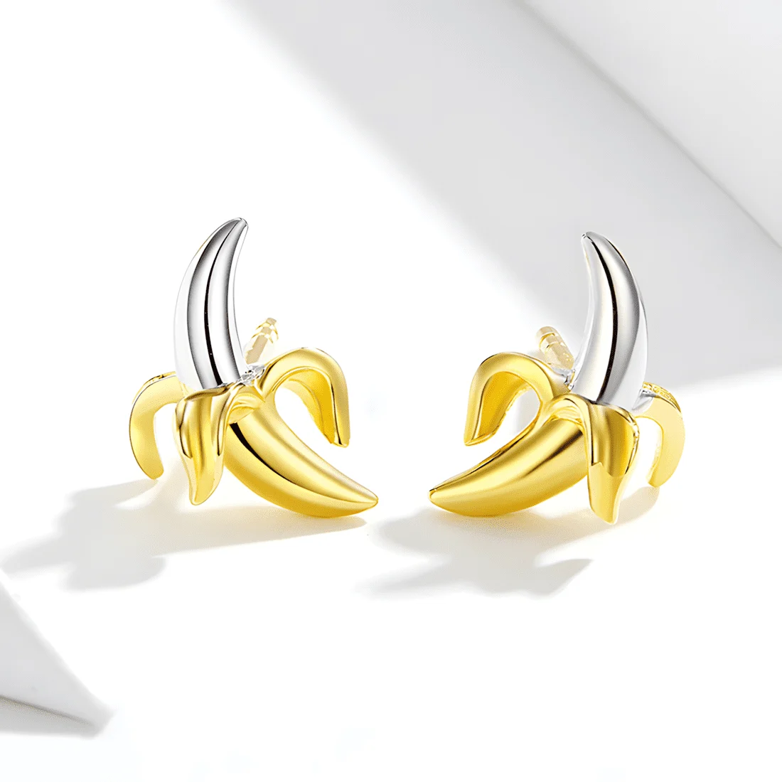 Pendientes de Botón Plátano <myexti><span>Plata de Ley 925, chapada en oro blanco y amarillo</span></myexti> - Imagen 3