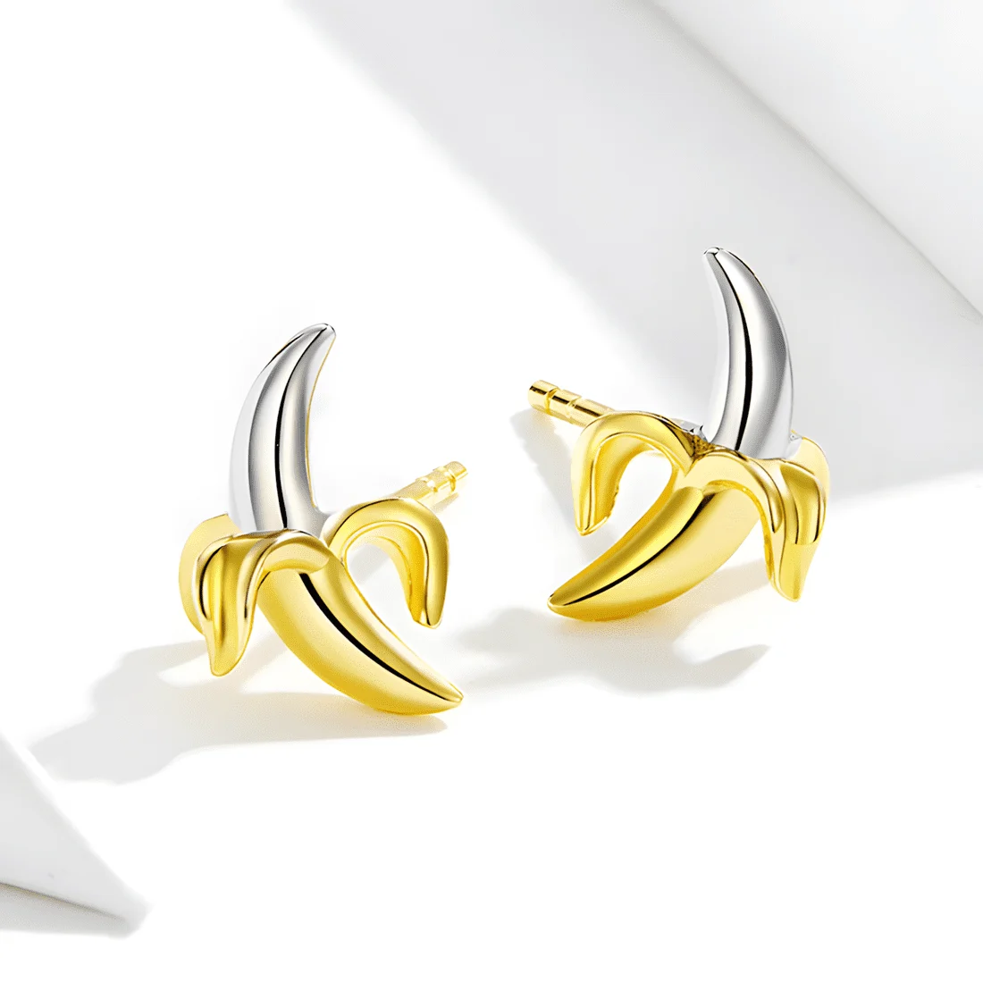 Pendientes de Botón Plátano <myexti><span>Plata de Ley 925, chapada en oro blanco y amarillo</span></myexti> - Imagen 4