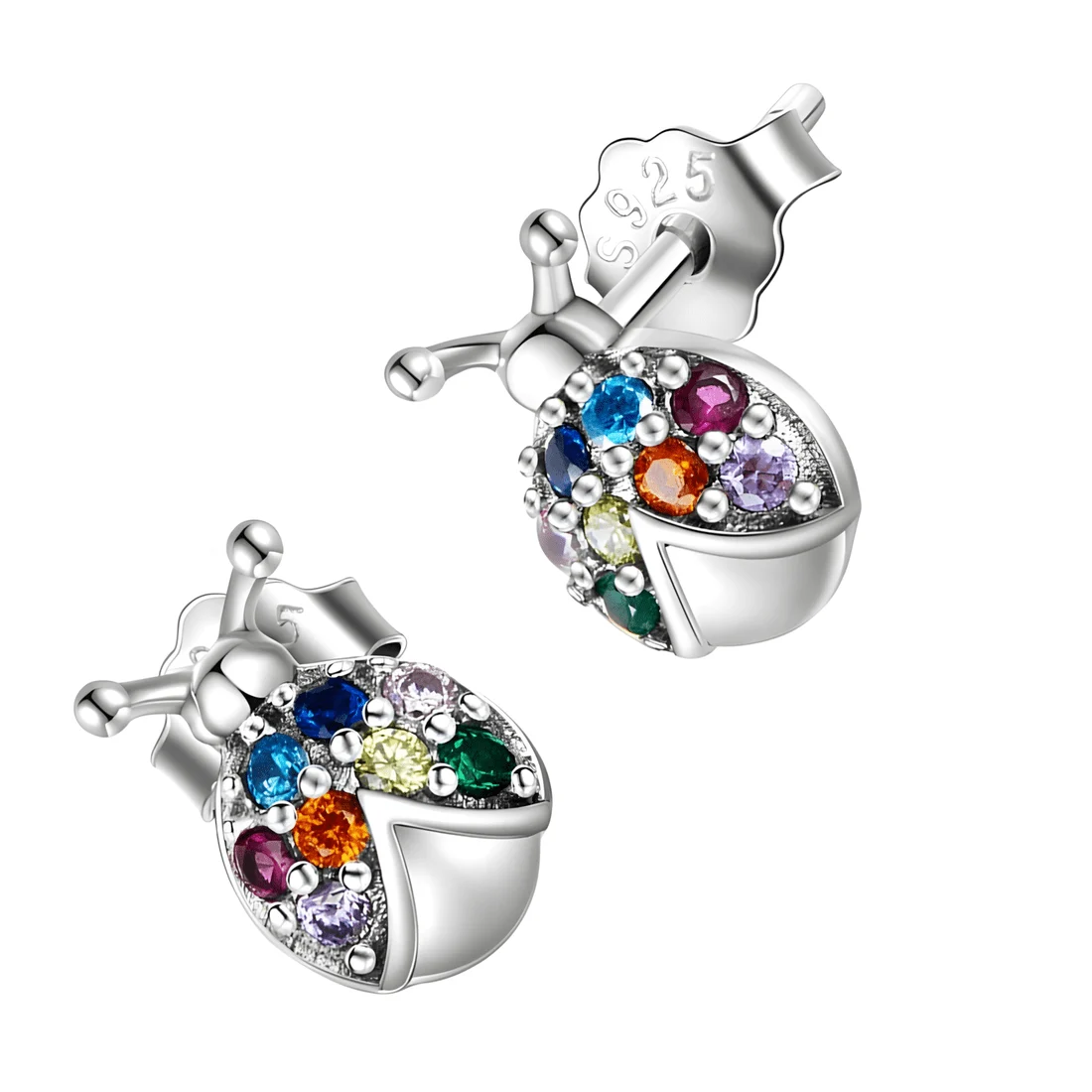 Pendientes de Mariquitas <myexti><span>Plata de Ley 925, chapada en oro blanco, con circonitas de colores</span></myexti> - Imagen 3