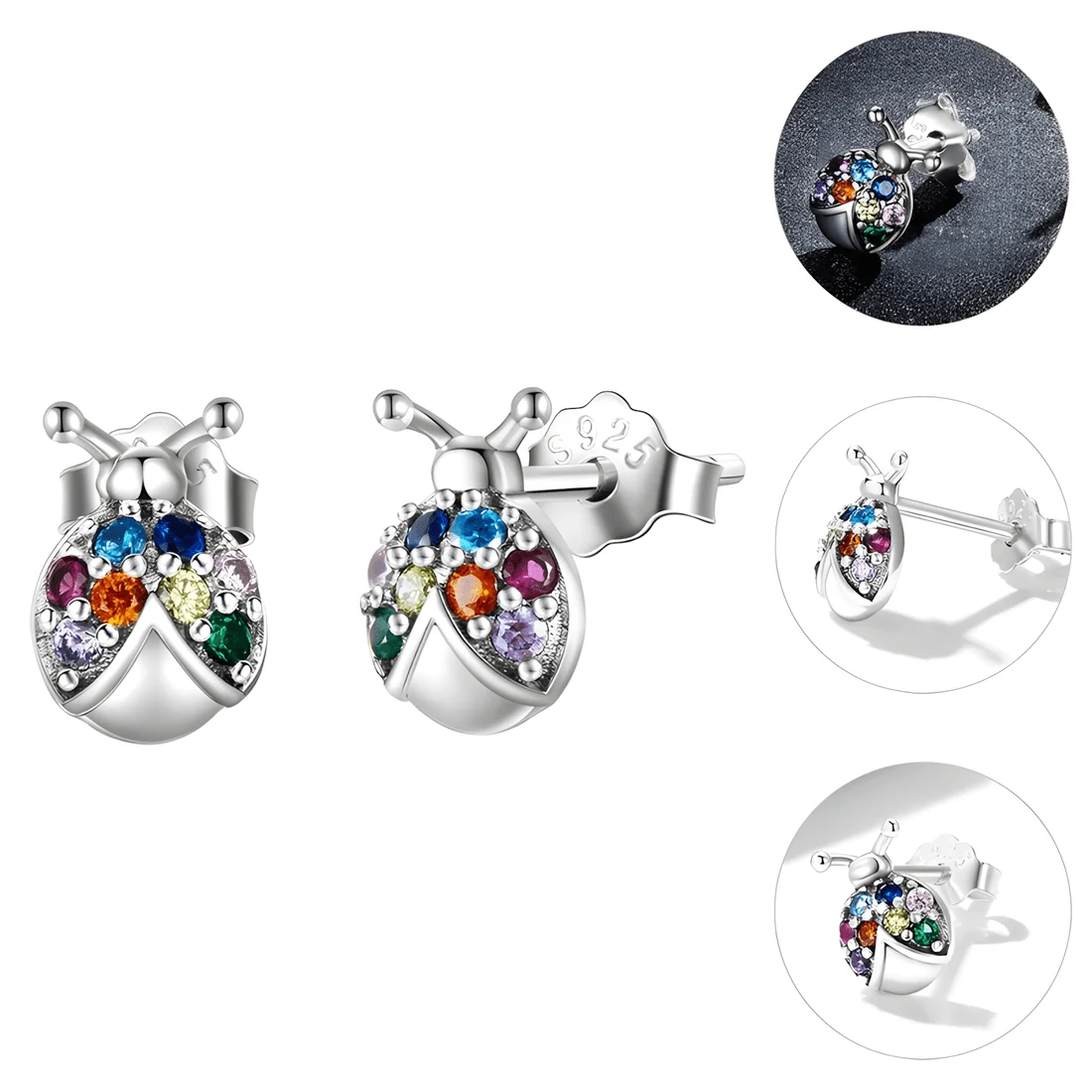 Pendientes de Mariquitas <myexti><span>Plata de Ley 925, chapada en oro blanco, con circonitas de colores</span></myexti> - Imagen 4