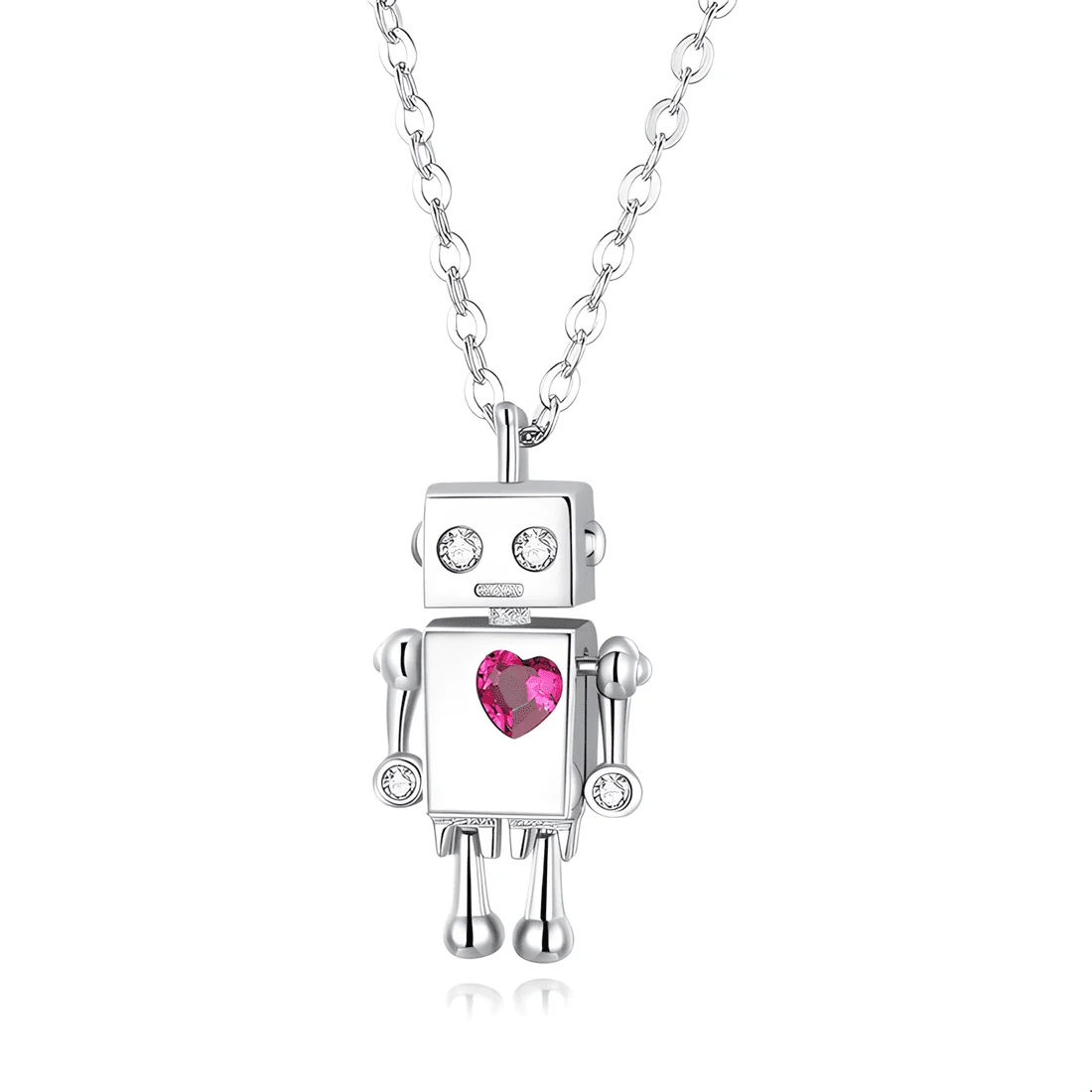 Collar Robot Adorable <myexti><span>Plata de Ley 925, chapada en oro blanco, con circonita roja en forma de corazón</span></myexti>