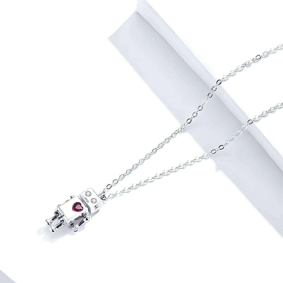 Collar Robot Adorable <myexti><span>Plata de Ley 925, chapada en oro blanco, con circonita roja en forma de corazón</span></myexti> - Imagen 3