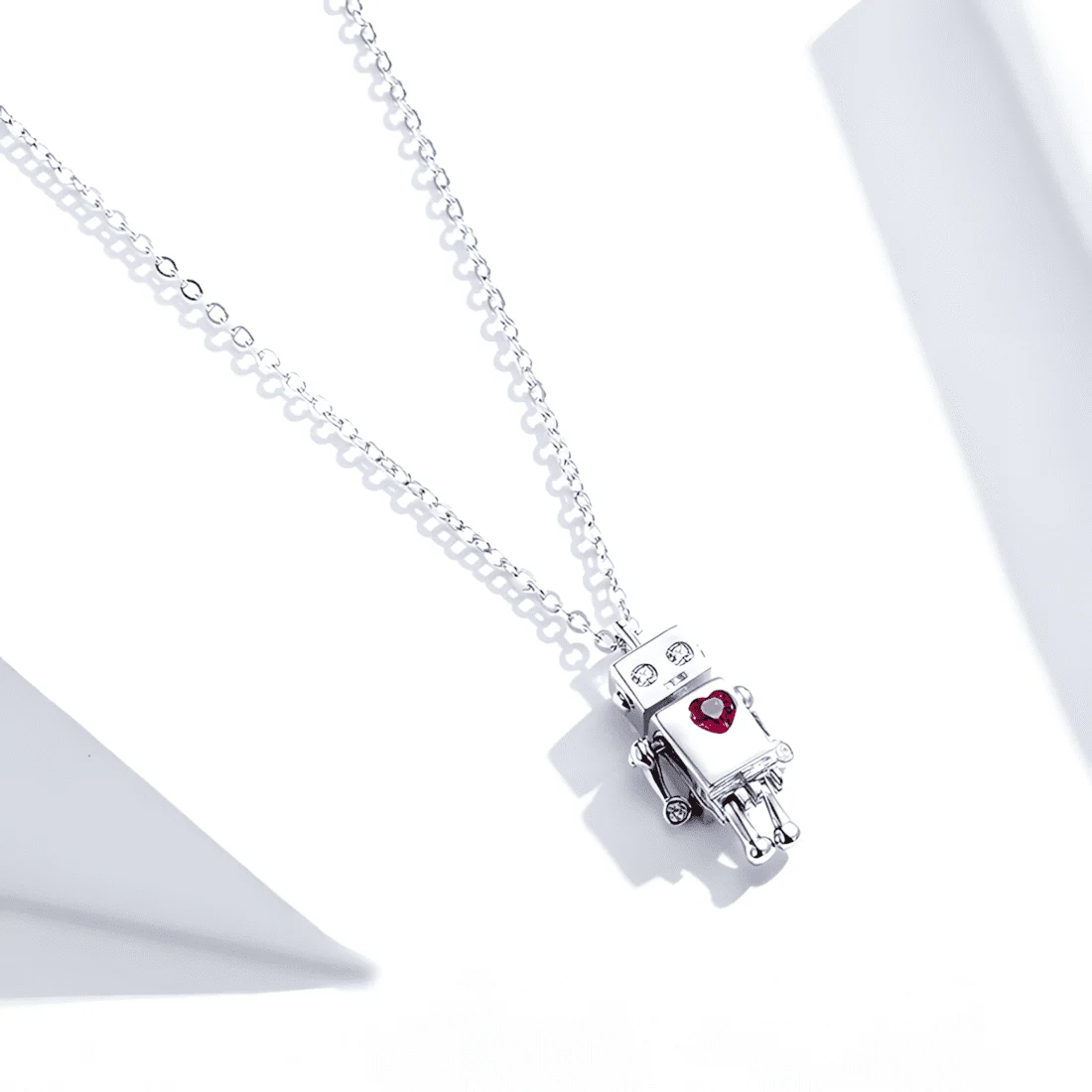 Collar Robot Adorable <myexti><span>Plata de Ley 925, chapada en oro blanco, con circonita roja en forma de corazón</span></myexti> - Imagen 4