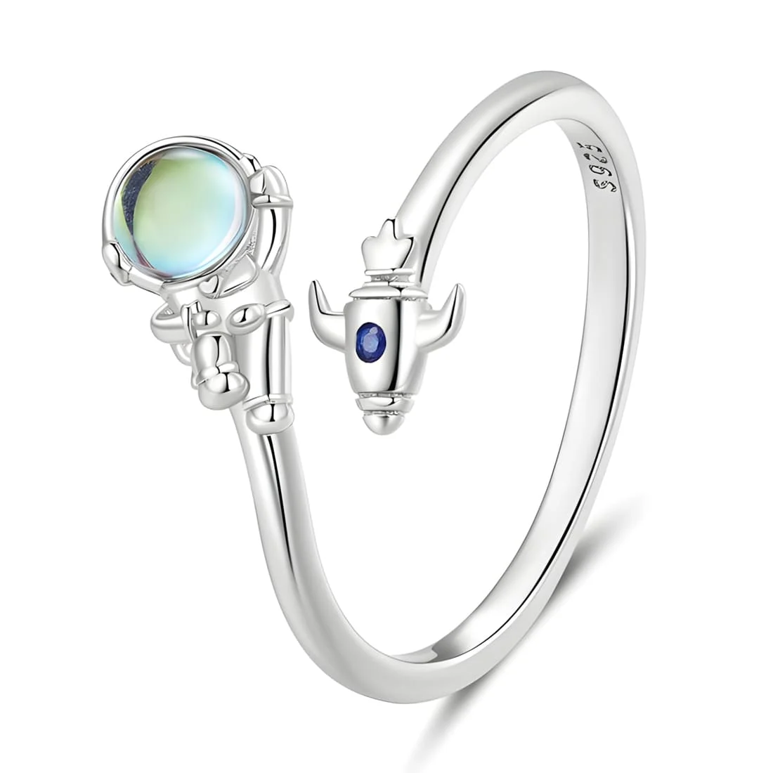 Anillo Astronauta <myexti><span>Plata de Ley 925, chapada en oro blanco, con piedra de luna - ajustable</span></myexti>