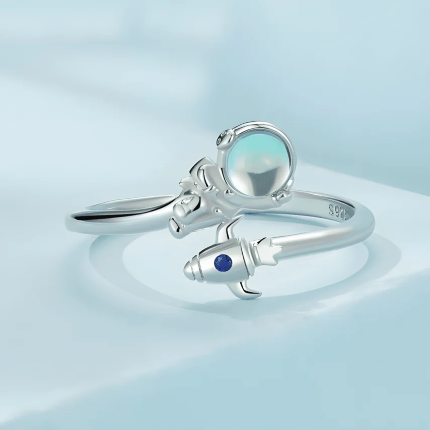 Anillo Astronauta <myexti><span>Plata de Ley 925, chapada en oro blanco, con piedra de luna - ajustable</span></myexti> - Imagen 4