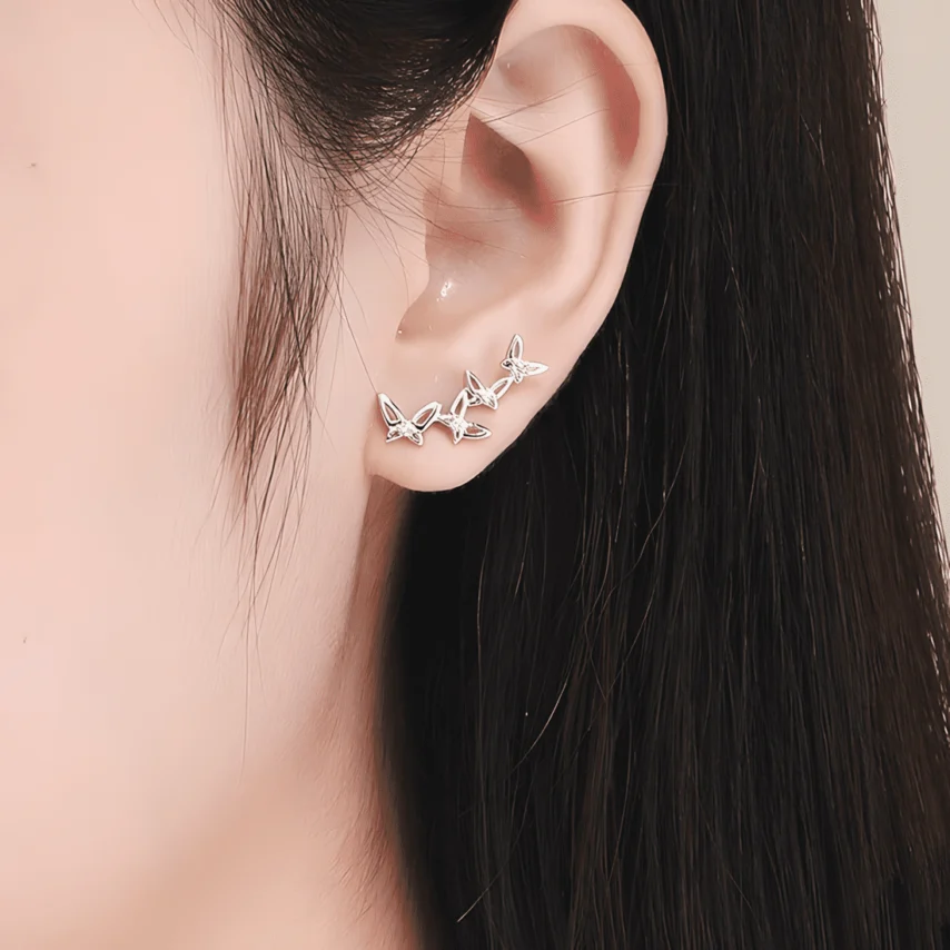 Pendientes de Botón Mariposas <myexti><span>Plata de Ley 925, chapada en oro blanco, con circonitas</span></myexti> - Imagen 2