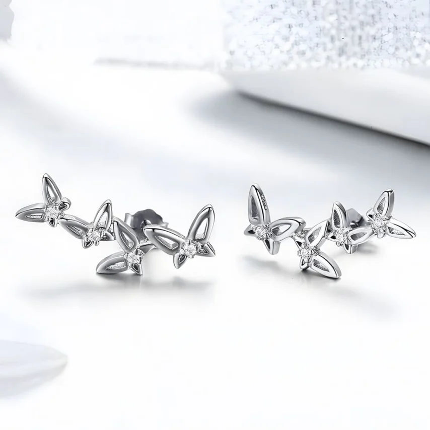 Pendientes de Botón Mariposas <myexti><span>Plata de Ley 925, chapada en oro blanco, con circonitas</span></myexti> - Imagen 3