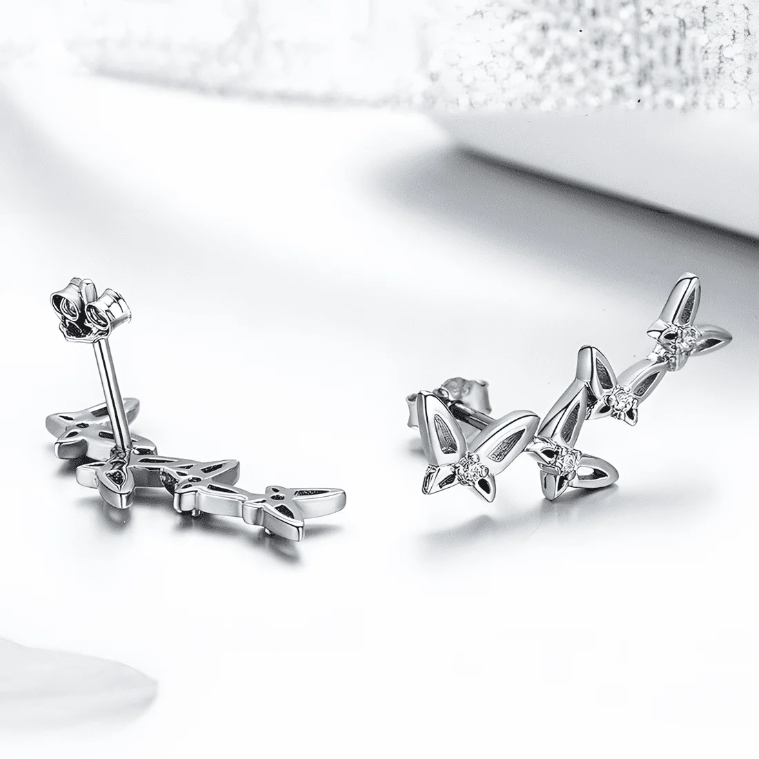 Pendientes de Botón Mariposas <myexti><span>Plata de Ley 925, chapada en oro blanco, con circonitas</span></myexti> - Imagen 4