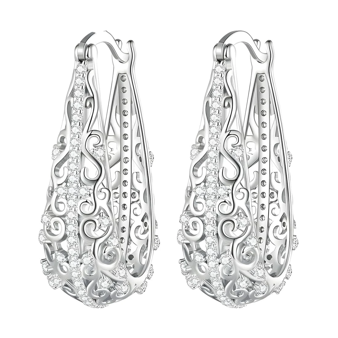 Pendientes Colgantes Vintage <myexti><span>Estilo boho, Plata de Ley 925 chapada en oro blanco, con circonitas</span></myexti>
