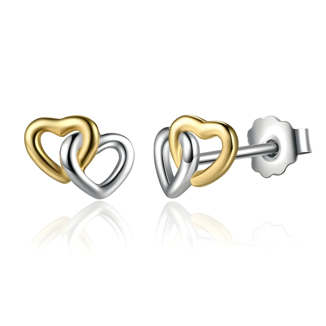 Pendientes de Botón Corazones Unidos <myexti><span>Plata de Ley 925, chapada en oro blanco y amarillo</span></myexti>