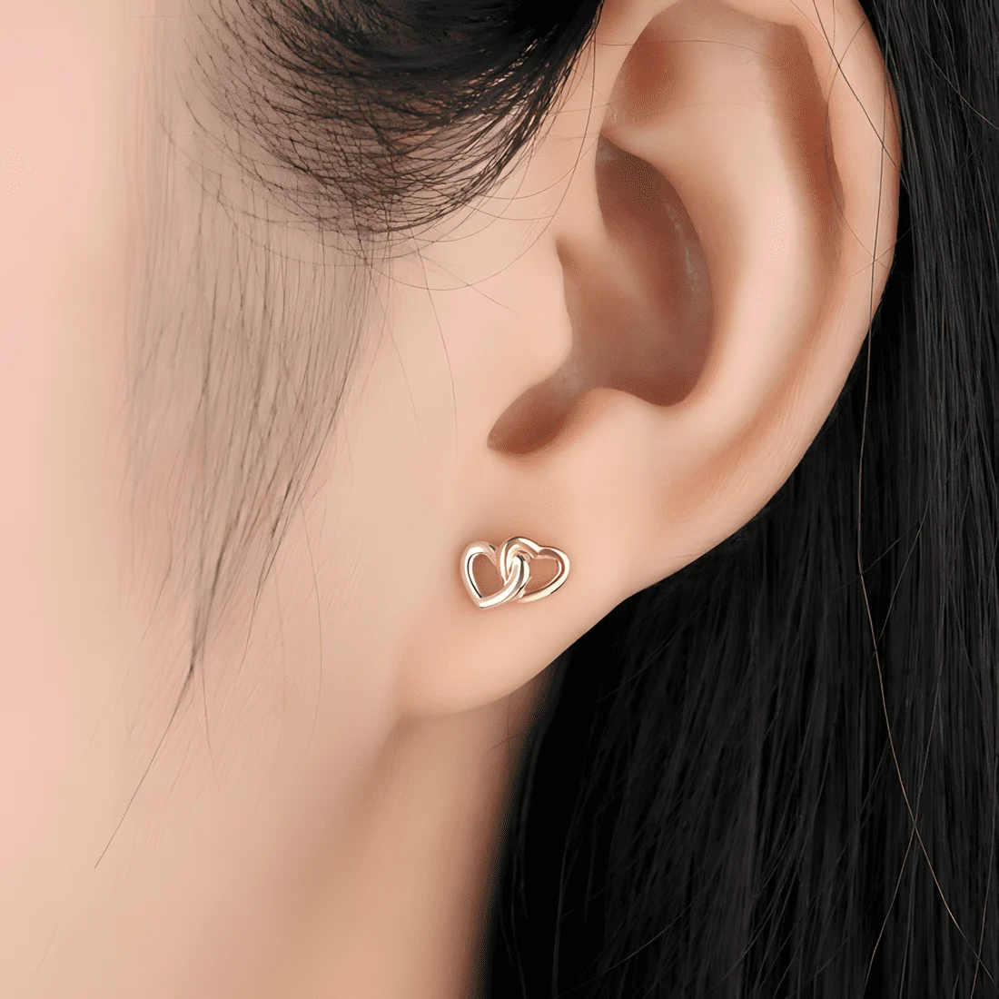 Pendientes de Botón Corazones Unidos <myexti><span>Plata de Ley 925, chapada en oro blanco y amarillo</span></myexti> - Imagen 2