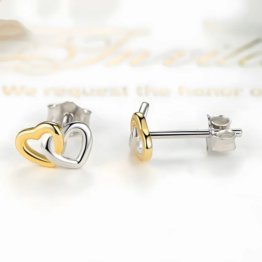 Pendientes de Botón Corazones Unidos <myexti><span>Plata de Ley 925, chapada en oro blanco y amarillo</span></myexti> - Imagen 4
