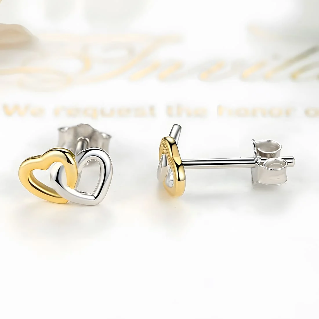 Pendientes de Botón Corazones Unidos <myexti><span>Plata de Ley 925, chapada en oro blanco y amarillo</span></myexti> - Imagen 4