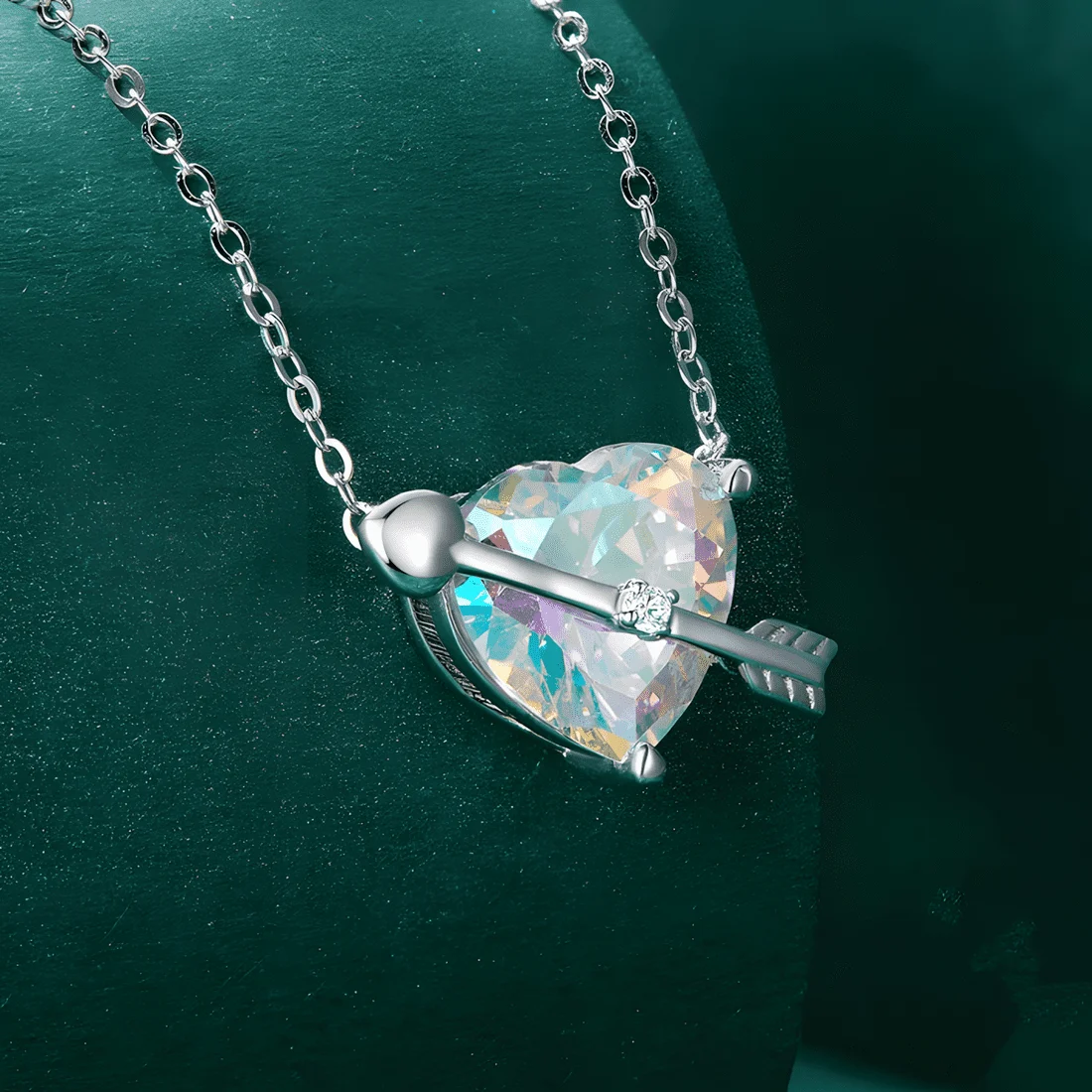 Collar Corazón de Cupido <myexti><span>Plata de Ley 925, chapada en oro blanco, con cristal iridiscente en forma de corazón y longitud ajustable</span></myexti> - Imagen 3