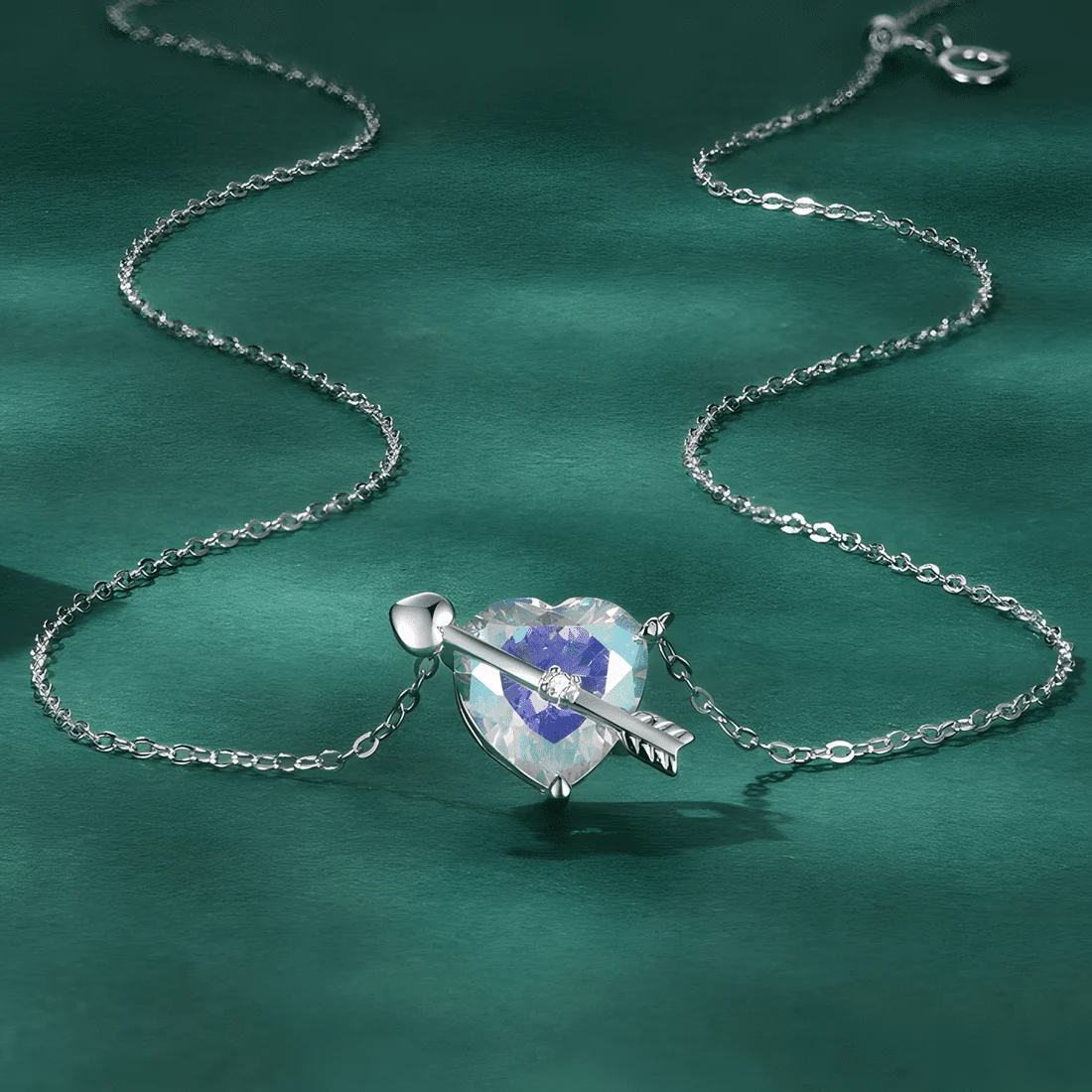 Collar Corazón de Cupido <myexti><span>Plata de Ley 925, chapada en oro blanco, con cristal iridiscente en forma de corazón y longitud ajustable</span></myexti> - Imagen 4