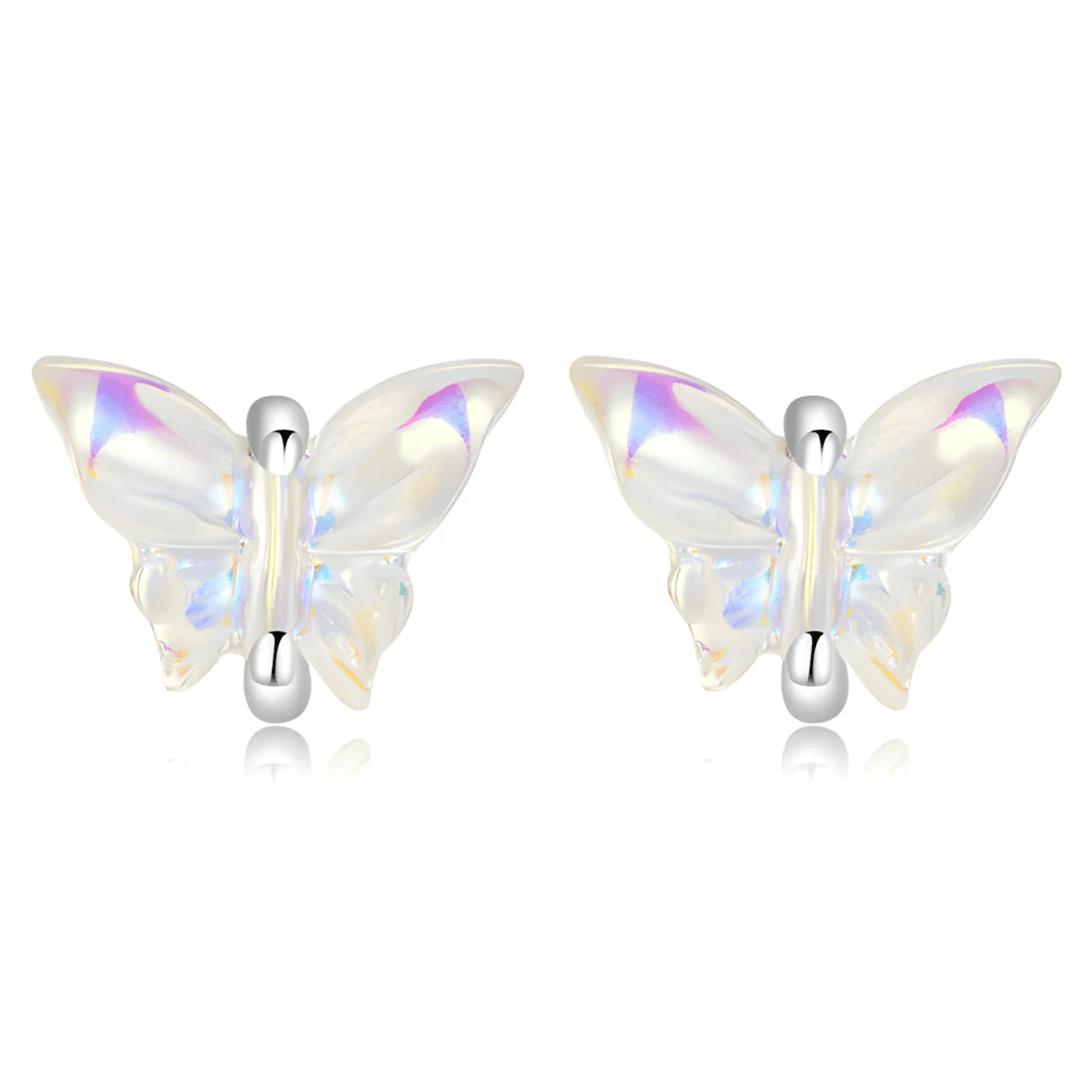 Pendientes de Botón Mariposas Pequeñas <myexti><span>Plata de Ley 925, chapada en oro blanco, con resina luminosa</span></myexti>
