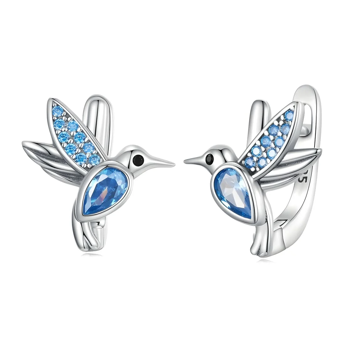 Pendientes de Botón Colibrí <myexti><span>Plata de Ley 925, chapada en oro blanco, con circonitas azules</span></myexti>