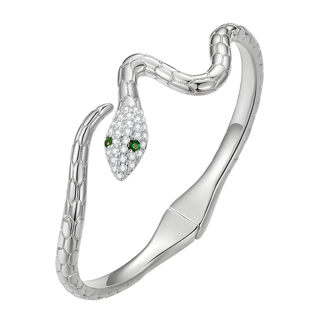 Brazalete de Serpiente <myexti><span>Acero inoxidable, chapado en oro blanco, con circonitas verdes y blancas</span></myexti>
