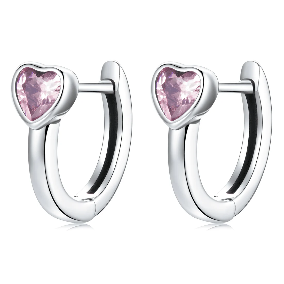 Pendientes de Aro con Corazón Rosa <myexti><span>Plata de Ley 925, chapada en oro blanco, con circonitas rosas</span></myexti>