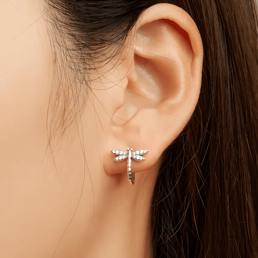 Pendientes Colgantes Libélula <myexti><span>Plata de Ley 925, chapada en oro blanco, con circonitas</span></myexti> - Imagen 2