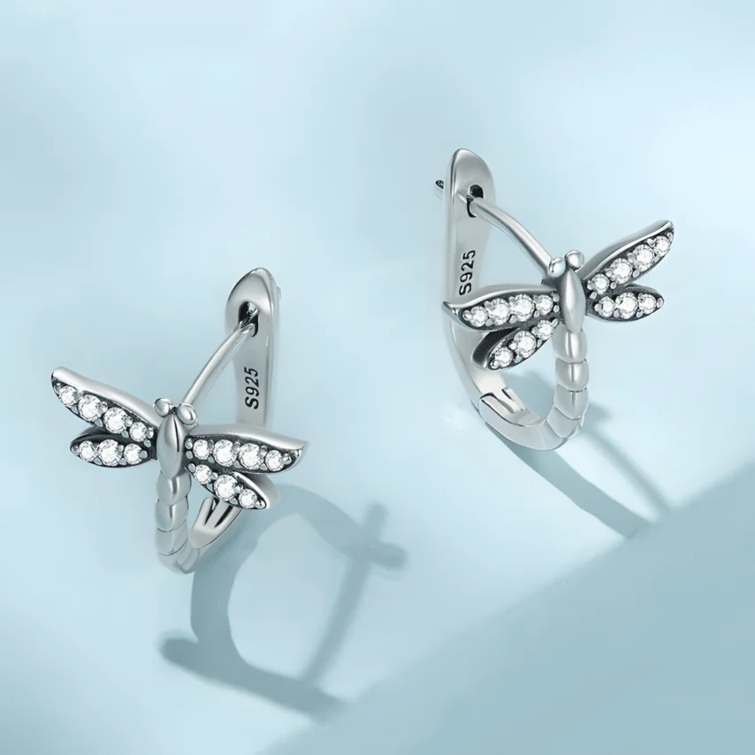 Pendientes Colgantes Libélula <myexti><span>Plata de Ley 925, chapada en oro blanco, con circonitas</span></myexti> - Imagen 3