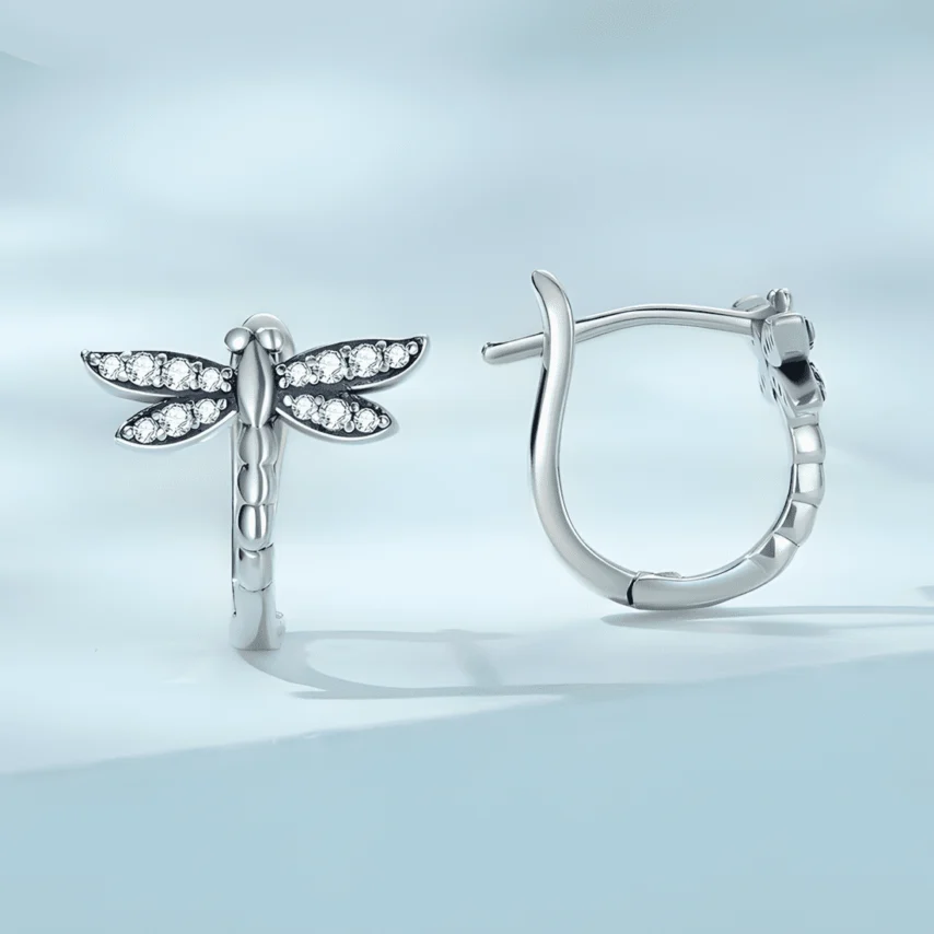 Pendientes Colgantes Libélula <myexti><span>Plata de Ley 925, chapada en oro blanco, con circonitas</span></myexti> - Imagen 4