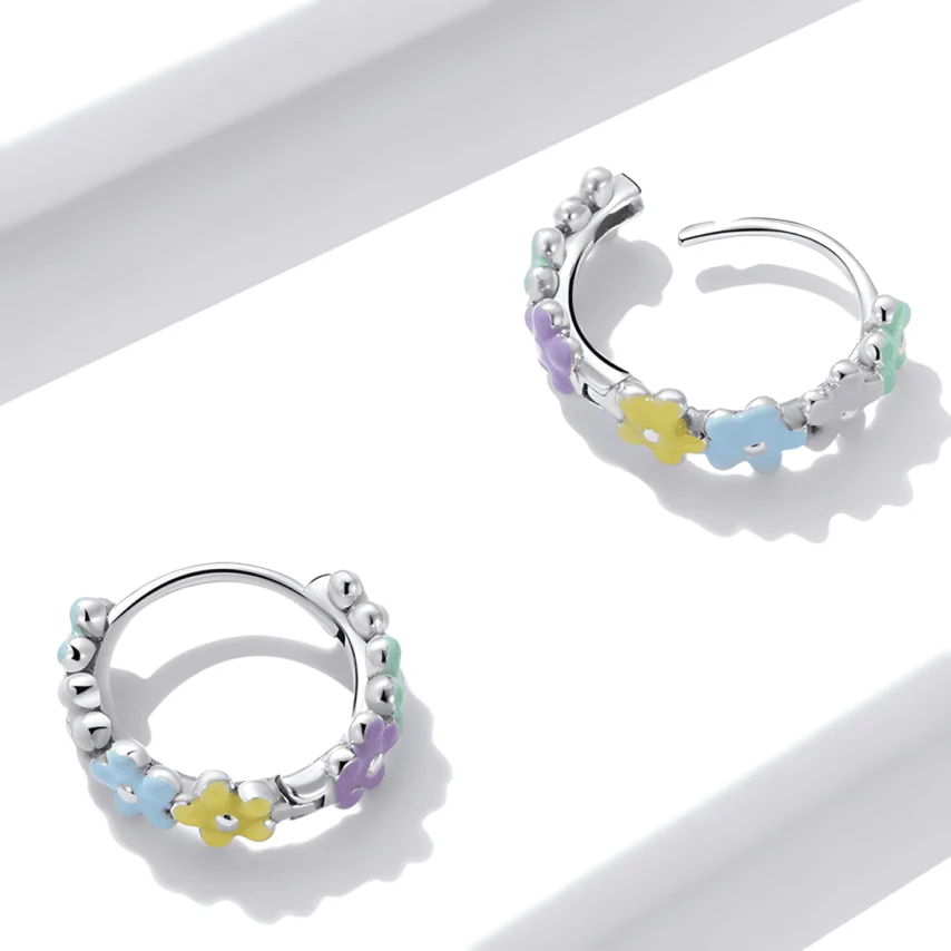 Pendientes de Aro con Flores <myexti><span>Plata de Ley 925, chapada en oro blanco, esmaltados multicolores</span></myexti> - Imagen 4