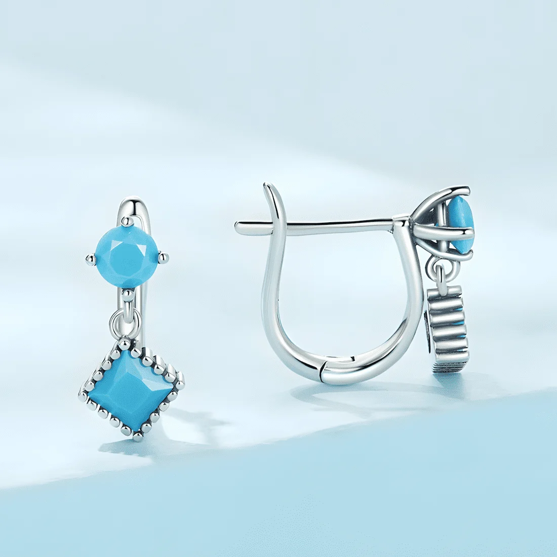 Pendientes Colgantes con Colgantes Azules <myexti><span>Plata de Ley 925, chapada en oro blanco, con circonitas azul claro</span></myexti> - Imagen 3