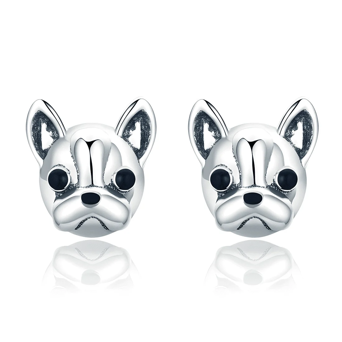 Pendientes de Botón Perro Bulldog Francés <myexti><span>Plata de Ley 925, chapada en oro blanco</span></myexti>